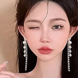 styledose Sterling Silver Pearls Beaded Tasselled Spherical Shaped Drop Earrings image 3