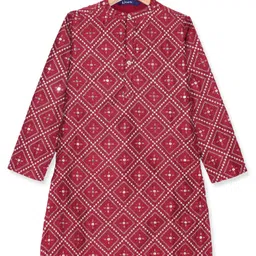 Pine Kids Woven Full Sleeves Sequinned Kurta Pyjama Set - Maroon image 5