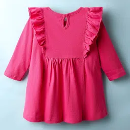 Doodle Poodle Cotton Knit Full Sleeves Frocks with Floral Print & Frill Detailing Pack Of 2- Dark Pink & White image 5