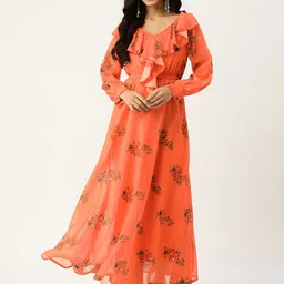 Deewa Red & Green Floral Print Maxi Dress image 1