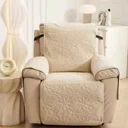 HOUSE OF QUIRK Beige Printed Recliner Single Seater Quilted Sofa Mat With Arms-picture-19