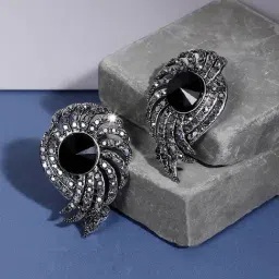 Sohi Women's Stone Spiral Drop Earrings  Black-image-91