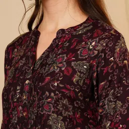 Globus Purple Floral Print Kurta image 4