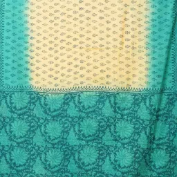 Unnati Silks Cream & Blue Cotton Printed Saree With Unstitched Blouse image 4