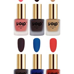 VOLO Set Of 6 Velvet Matte Nail Polish - 8 ml Each - Dark Wine -Coral-Dark Coffee-Blue-picture-35