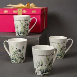 Home4U Green & White Bone China 5 cm Mug (0.31 L) - Set of 4-image-20