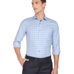 Arrow Light Blue Cotton Regular Fit Checks Shirt-image-25