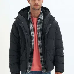 American Eagle Black Regular Fit Hooded Jacket-picture-37