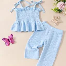 INCLUD Girls Self Design Shoulder Straps Elasticated Top With Crinkled Pants Set image 3