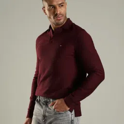 Tommy Hilfiger Red Cotton Regular Fit Self Pattern Polo T-Shirt image 3