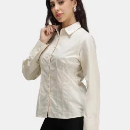 VIRGIO Off White Regular Fit Solid Shirt image 4