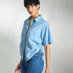 VIRGIO Light Blue Relaxed Fit Solid Shirt image 4