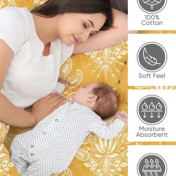 Layers Serenity Yellow Cotton 200 TC Landour Damask Double Bedsheet with 2 Pillow Covers image 4