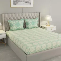 Raymond Home Mystique Green 110 TC Cotton Queen Bedsheet with 2 Pillow Covers-image-33
