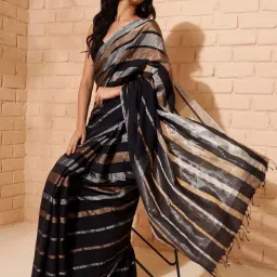 Fabindia Black Cotton Blend Printed Sari image 4