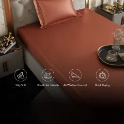 Stoa Paris Tan 300 TC Polyester Single Fitted Sheet with 1 Pillow Cover image 4