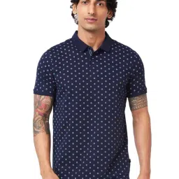 Spykar Navy Slim Fit Printed Polo T-Shirt-image-86