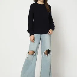 GAP Navy Blue Regular Fit Solid Sweater image 4