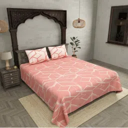 JaipurFabric Dark Pink Pure Cotton 180 TC Minimalism King Size Bedsheet with 2 Pillow Covers image 4