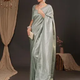 Saree Mall Grey Silk Self Saree with Blouse Piece image 2