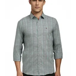 Louis Philippe Green Cotton Slim Fit Checks Shirt-picture-15