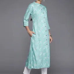 KSUT Blue Printed A Line Kurta image 3