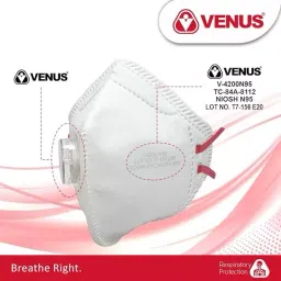 Venus V-4200 NIOSH Certified N95 Respirator Face Mask in White Color, 24841 (Pack of 5 Pcs) image 4