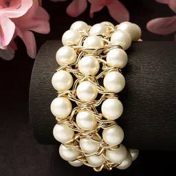 DressBerry Gold-Plated Pearls Studded Adjustable Elasticated Bracelet-image-20