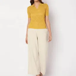 Vero Moda Mustard Self Design Polo T-Shirt image 4
