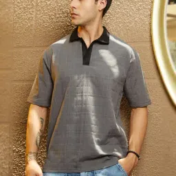 Campus Sutra Grey Polycotton Regular Fit Colorblock Polo T-Shirt-picture-37