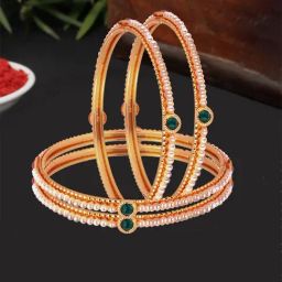 Zeneme Gold Plated Pearls With Colour Cubic Zirconia Studded Bangles Set of 4-picture-36
