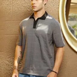 Campus Sutra Grey Polycotton Regular Fit Colorblock Polo T-Shirt image 4