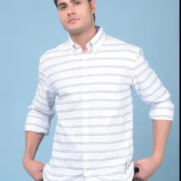 Crimsoune Club White Cotton Slim Fit Striped Shirt-picture-36