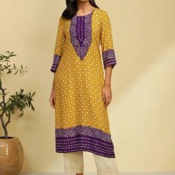 Biba Yellow Printed Straight Kurta-picture-35