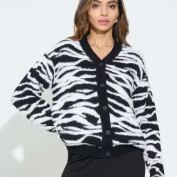 Annabelle By Pantaloons Jet Black Regular Fit Printed Cardigan-image-81
