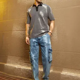 Campus Sutra Grey Polycotton Regular Fit Colorblock Polo T-Shirt image 5