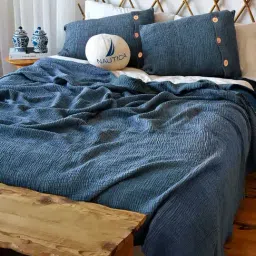 Nautica Ocean Ripples Navy 350 TC Cotton King Bedsheet with 2 Pillow Covers-image-63