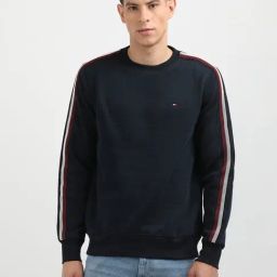 Tommy Hilfiger Navy Cotton Regular Fit Striped Pullover-picture-28