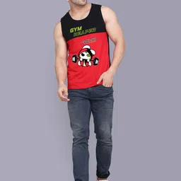 SLOWLORIS Pack Of 2 Printed Combed Cotton Gym Vests VSL26 CMB(CHS BLACKGREY)(GYM BLACKRED) image 5
