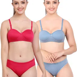 samvar Women Red,Blue Cotton Bra Panty Set for Lingerie Set Undergarments Pack of 2-picture-14