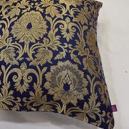 RoyalDeco Grey & Gold Toned 4 Pieces Embroidered Brocade Silk Square Cushion Covers image 5