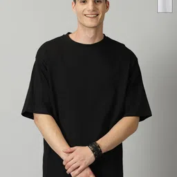 GLOWBERRY Men Pack of 2 Solid Round Neck Cotton Oversized T-shirts-picture-11