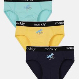 Mackly Set Of 3 Riding Dino Printed Briefs - Blue & Yellow-picture-2