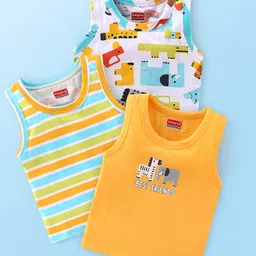 Babyhug 100% Cotton Sleeveless Antibacterial Sando Striped & Elephant Print Pack of 3 - Multicolour-picture-21