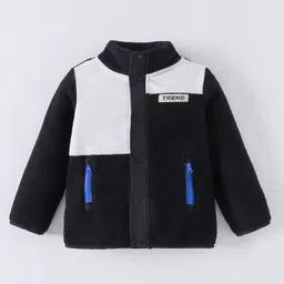 Kookie Kids Full Sleeves High Neck Collar Winter Fur Jacket with Text Patch - Black-picture-25