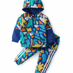 Babyhug Cotton Knit Full Sleeves Hooded Front Zipper T-Shirt & Lounge Pants Co-Ord Set With Abstract Print - Multicolor-picture-26