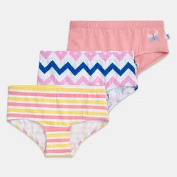 Plan B Cotton Elastane Pack Of 3 Striped & Butterfly Printed Panties - Pink Blue & White-picture-30