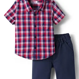 Babyhug Cotton Woven Half Sleeves Checks Shirt & Shorts Set - Red & Blue-picture-17