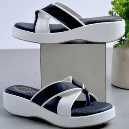 Shoetopia Colour Blocked Slip On Wedge Sandals - White-picture-20