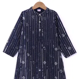 Babyhug Woven Full Sleeves Sequined Kurta Pyjama Set -Navy Blue image 2